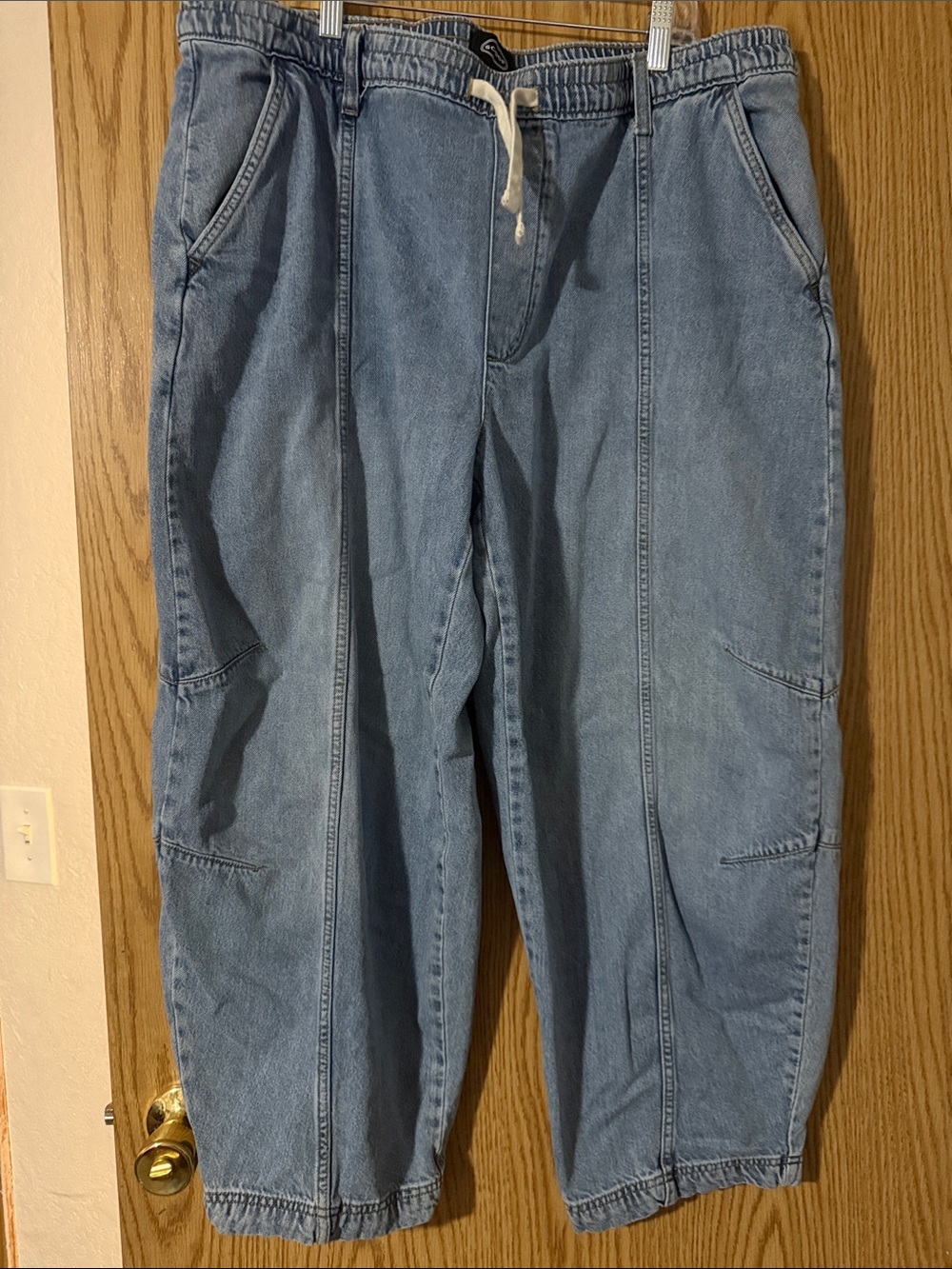 Light Blue women,barrel leg,Relaxed Denim Jogger Jeans